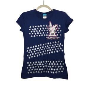 Vintage y2k Happy Bunny Obscure Funny Medium Blue Babydoll Tshirt Top